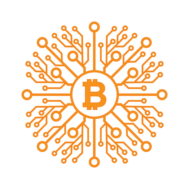 Bitcoins tasainen kuvake infografiikka, mobiilisovellukset ja sivustot. Digitaalinen valuuttateknologia
. - Vektori, kuva