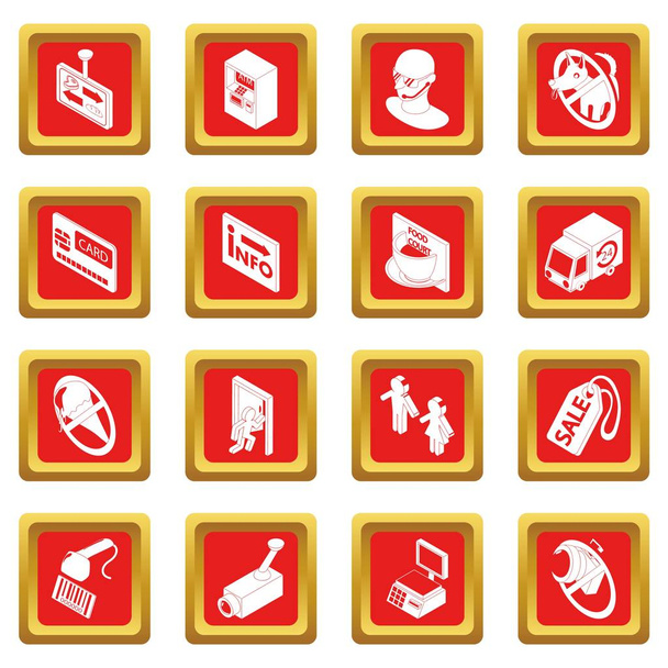Shop navigation foods icons set red square vector - Vector, Image