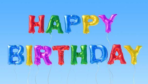 Happy Birthday inscription from multicolored balloons on the blu - Фото, зображення