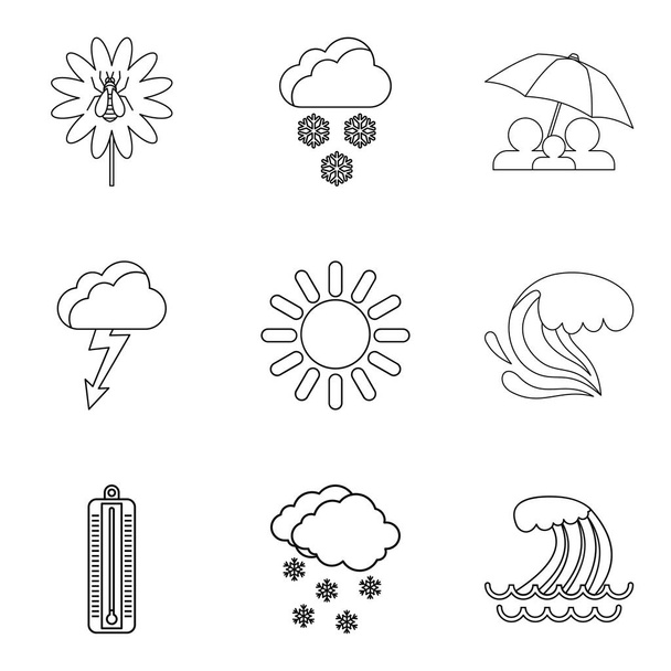 Meteorolojik koşullar Icons set, anahat stili - Vektör, Görsel