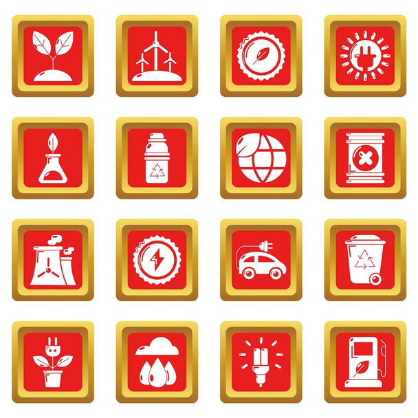 Ecology icons set red square vector - Vetor, Imagem