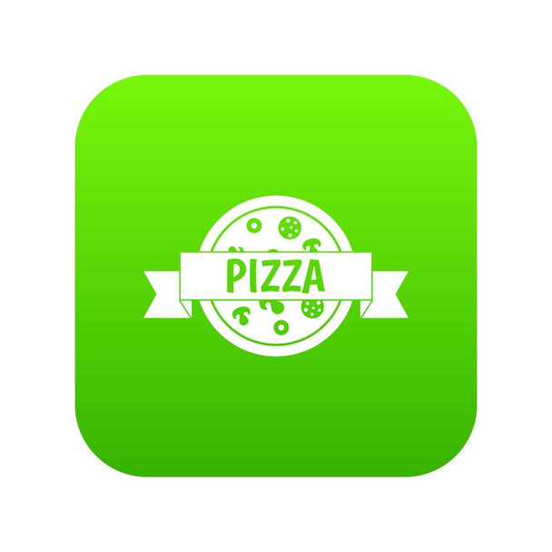 Pizza label with ribbon icon digital green - Вектор,изображение