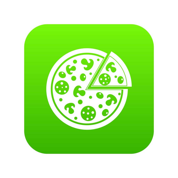Delicious italian pizza lifted slice one icon digital green - Διάνυσμα, εικόνα