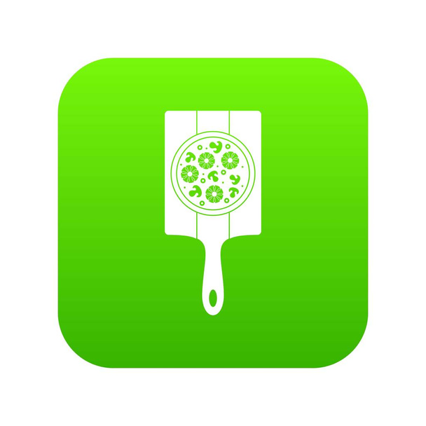 Pizza con piña, champiñones y aceitunas icono digital verde
 - Vector, Imagen