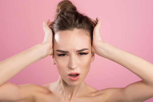 Girl is expressing awful headache - Photo, image