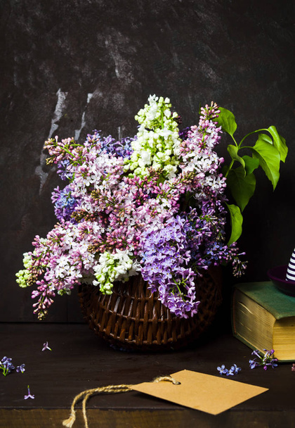Colorful lilac flowers bouquet in vase - Photo, Image