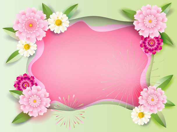 Dekorace pro Happy Den matek, den žen, Valentýn, výročí, svatební den blahopřání, pozvánky dekorativní květinové prvky, jarní květiny růžové rám, vektorové slavnostní dekorace, řezané květiny origami papír, místo pro text, prázdné - Vektor, obrázek