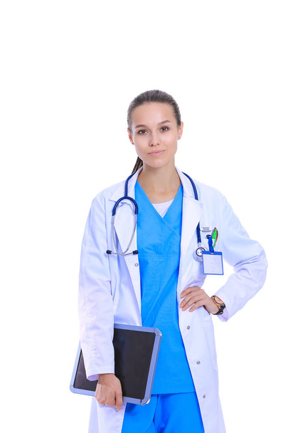 Beautiful young female with tablet computer. Woman doctors - Foto, afbeelding