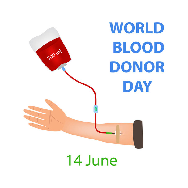 Hand with a dropper. World Blood Donor Day. Infographics. Vector illustration on isolated background. - Vector, Image