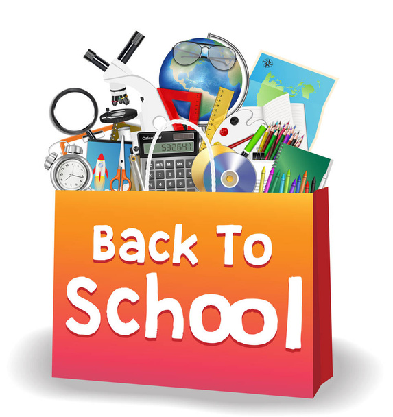 back to school education object on shopping bag - Vector, afbeelding