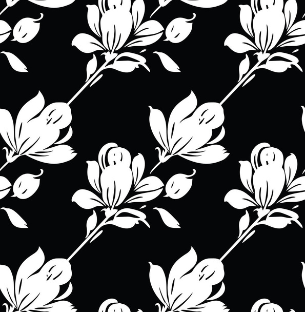 Seamless black and white abstract rose flower pattern - Vetor, Imagem