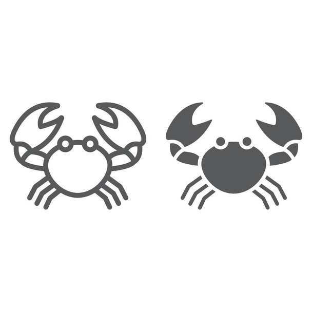 Ligne de crabe et icône de glyphe, animaux et sous-marins, graphiques vectoriels de signes aquatiques, un motif linéaire sur fond blanc, eps 10
. - Vecteur, image