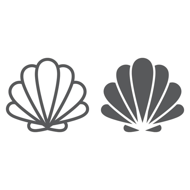 Seashell line and glyph icon, animal and underwater, shell sign vector graphics, a linear pattern on a white background, eps 10. - Vector, Image