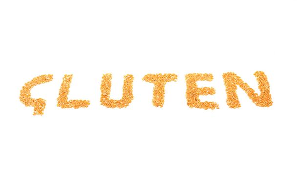 Inscripción de gluten de granos de trigo sobre un fondo blanco
 - Foto, Imagen