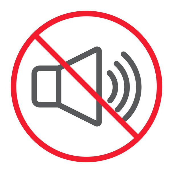 No sound line icon, prohibition and forbidden, no noise sign vector graphics, a linear pattern on a white background, eps 10. - Vector, Image