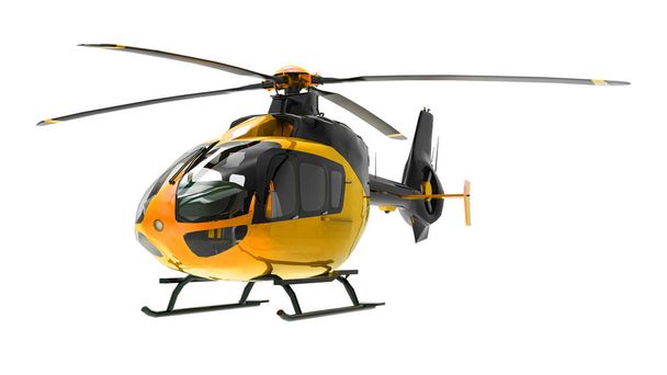 Κίτρινο ελικόπτερο που απομονώνονται σε λευκό φόντο. 3D απεικόνιση. - Φωτογραφία, εικόνα