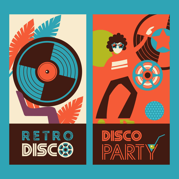 Retro disco.  Vector illustration, poster. - Vektör, Görsel