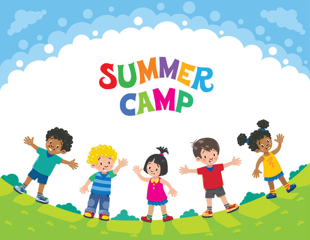 Summer camp. Children. Design template with logo - Vector, Image
