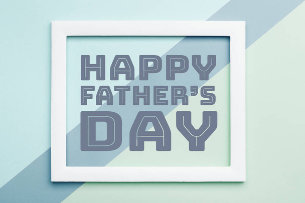 Happy Father's day Pastel Candy Colours Background. Flat lay minimalism Father day greeting card with picture frame. - Foto, Imagem