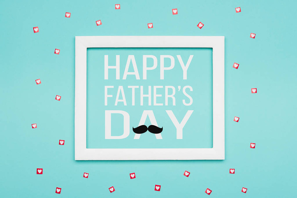 Happy Father's day Pastel Candy Colours Background. Flat lay minimalism Father day greeting card with picture frame. - Foto, Imagen