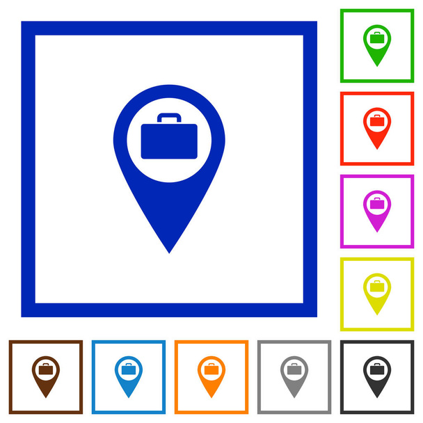 Almacenamiento de equipaje Ubicación del mapa GPS iconos enmarcados planos
 - Vector, Imagen