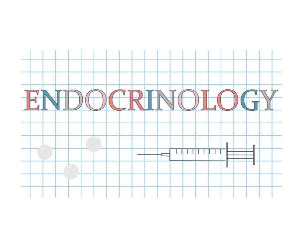 endocrinology word on checkered paper sheet- vector illustration - Vector, Image