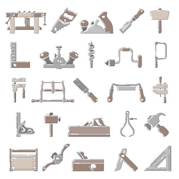 Overzicht pictogrammen met kleuren - traditionele houtbewerking Tools - Vector, afbeelding