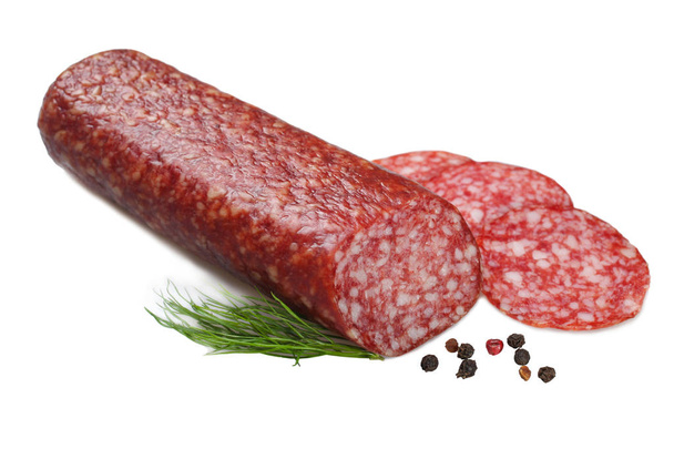 Gesneden salami, dille en kruiden - Foto, afbeelding