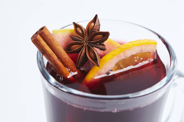 hot mulled wine in glass - Photo, Image