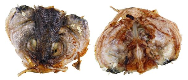 Two sides of the flattened roast head of seabass fish - Photo, Image
