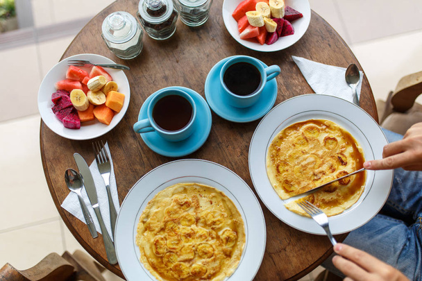 banana pancake breakfast - Fotoğraf, Görsel