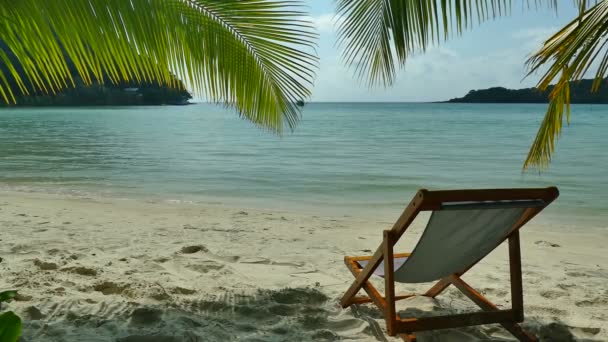 熱帯のビーチと青い海の波で長椅子 - 映像、動画
