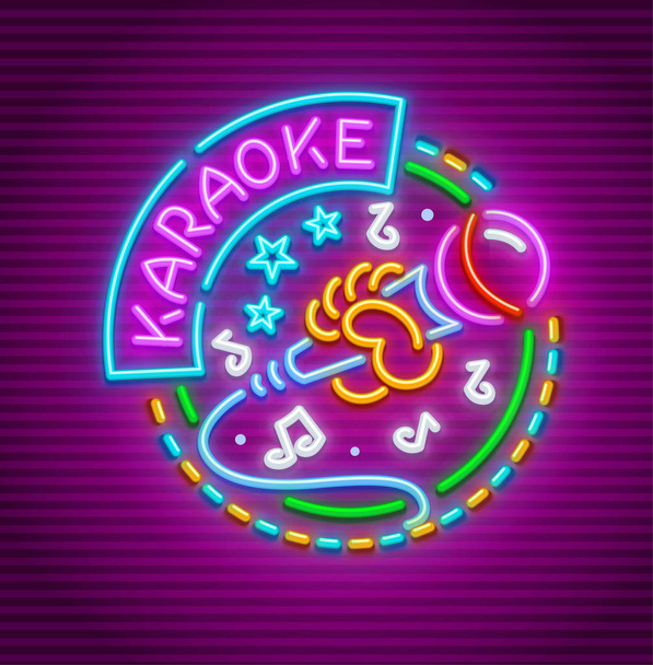Klub karaoke do śpiewania z mikrofonem neon - Wektor, obraz