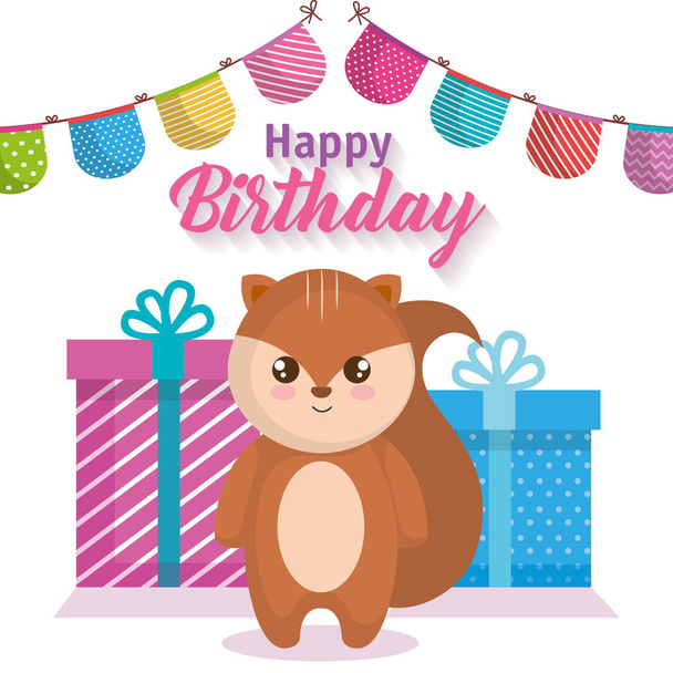 Happy birthday card with chipmunk
 - Вектор,изображение