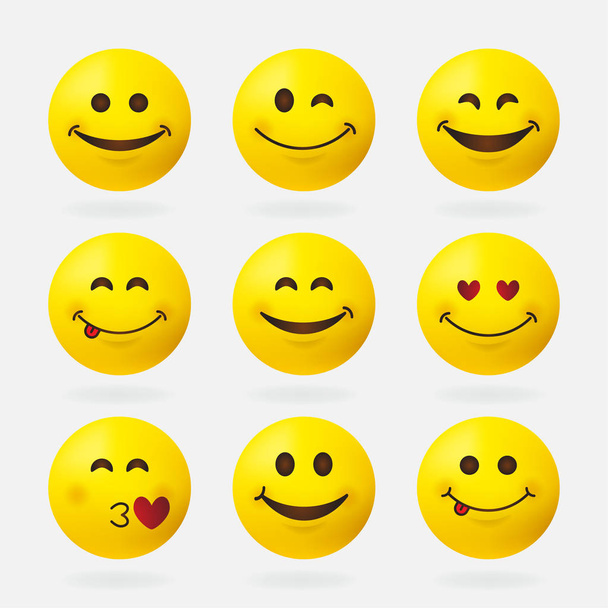 Set of nine emoticons - Vector, Image