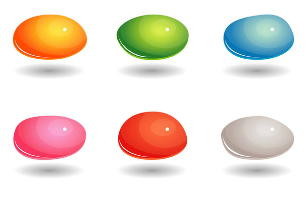 eine Reihe von farbigen ovalen Edelstein mit einem Schatten. glänzende rote, blaue, gelbe, rosa, grüne, weiße Steine, wie Gelee stilisiert - Vektor, Bild