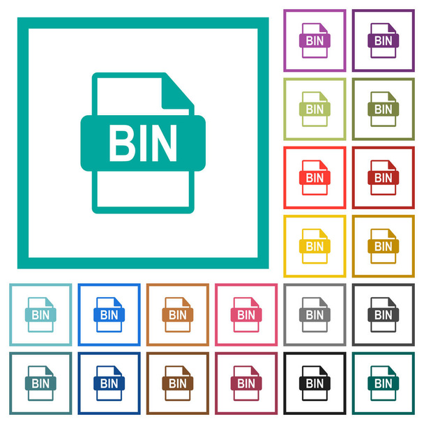 Bin bestand formaat egale kleur icons met Kwadrant frames - Vector, afbeelding