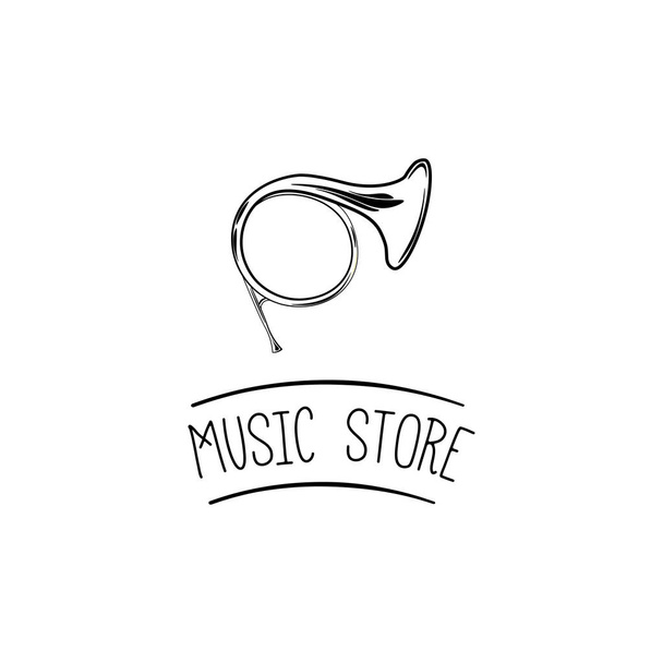 Horn icon. Music store label. Music shop logo. Wind Musical Instrument. Vector. - Διάνυσμα, εικόνα