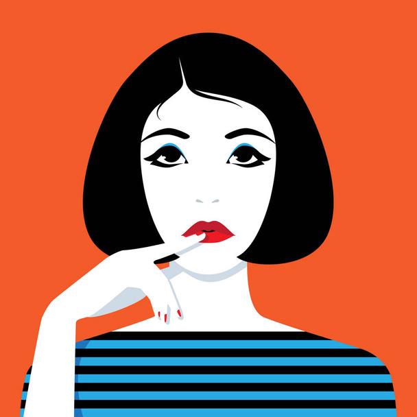 Thinking woman looking up - Vector, imagen