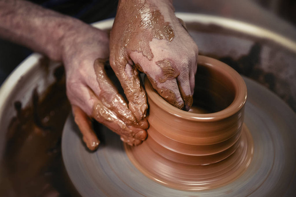 A day in the life of a pottery artist - at the pottery wheel. - Photo, Image