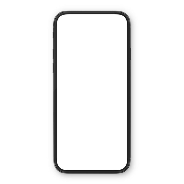 Black smartphone with blank white screen. High detailed realistic smartphone mockup. Mobile front view display template. - Vecteur, image