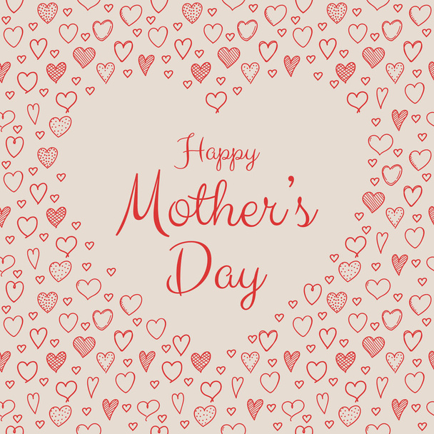 Design of a card with hand drawn hearts and wishes for Mother's Day. Vector. - Vettoriali, immagini
