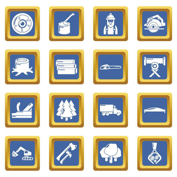 Timber industry icons set blue square vector - Vecteur, image
