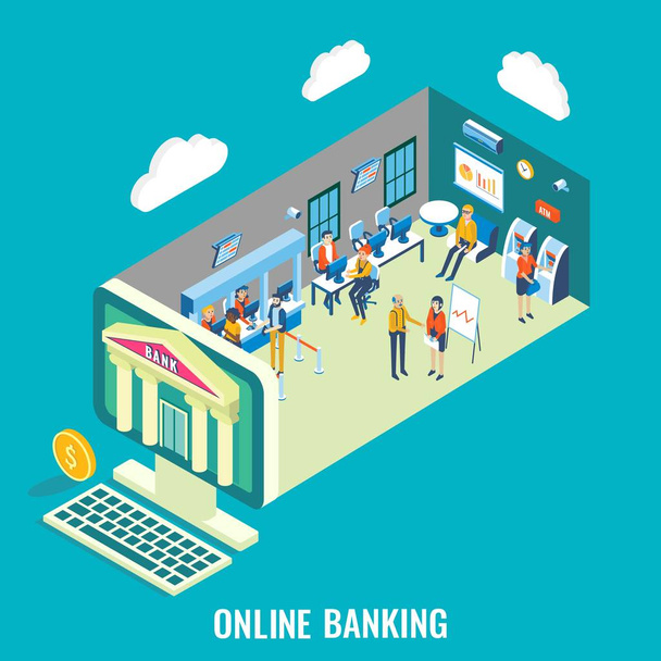 Online-Banking-Vektor flache isometrische Abbildung - Vektor, Bild