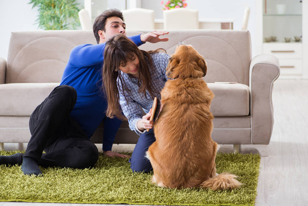 Glückliche Familie mit Golden Retriever Hund - Foto, Bild