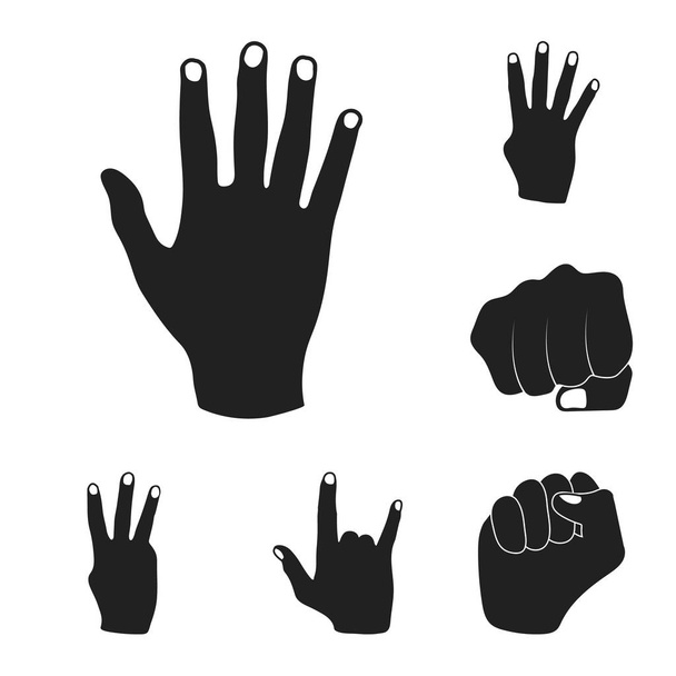 Set koleksiyonu tasarım için el jest siyah simgeler. Palmiye ve parmak sembol stok web illüstrasyon vektör. - Vektör, Görsel