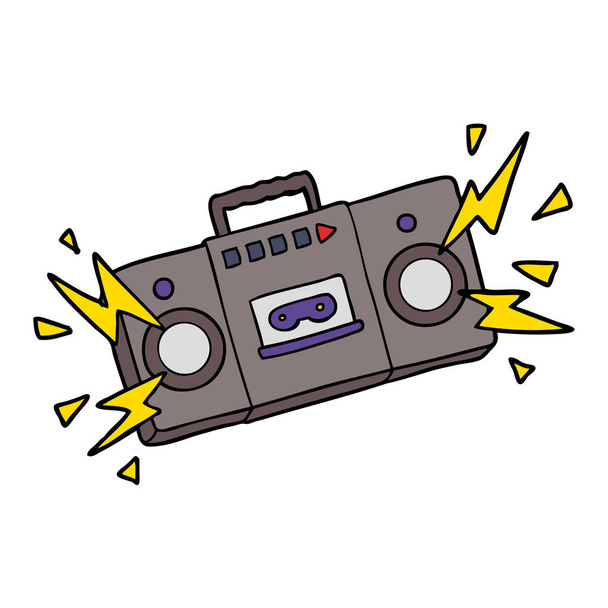 retro cartoon tape cassette player blasting out old rock tunes - Vector, Image