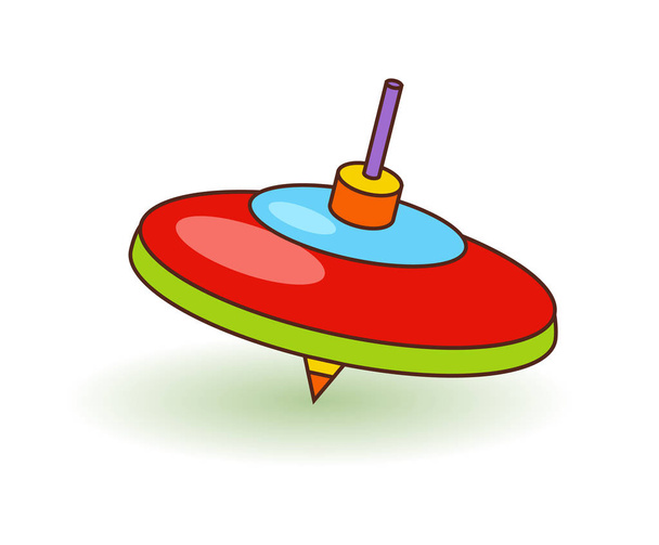 Humming-top children toy. Bright top toy over white vector illustration - Вектор,изображение