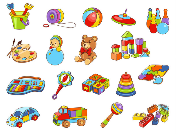 Coleção de ícones de brinquedo - ilustração de cores vetoriais. Crianças brinquedos
 - Vetor, Imagem