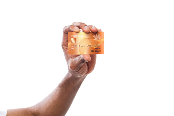 Fekete férfi kezében műanyag kártya - Fotó, kép